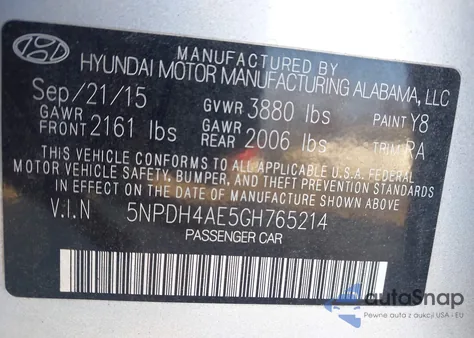 2016 Hyundai Elantra Se из США, поврежденный, VIN 5NPDH4AE5GH765214